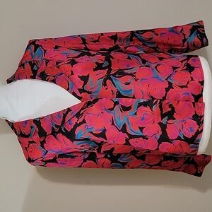 TOPSHOP Womens Red Floral Print Button Front Blouse Top V-Neck Long Sleeve